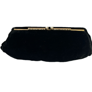 Vintage SAKS FIFTH AVENUE Black Velvet Culch Gold Metal Rhinestones Bag Purse